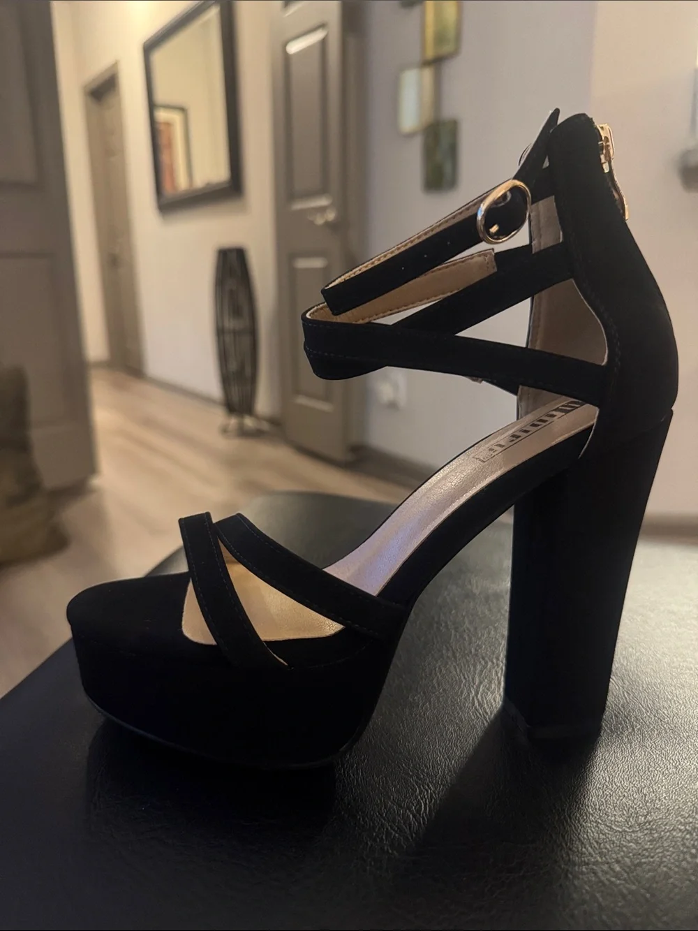 🔥IDIFU Women's Black Platform Chunky High Heels Dress Sandals Open Toe Size 7